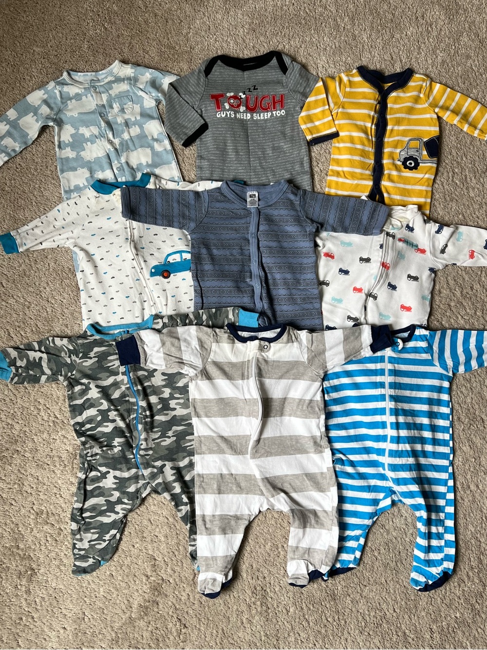 Set of 9 pajamas and full-length onesies